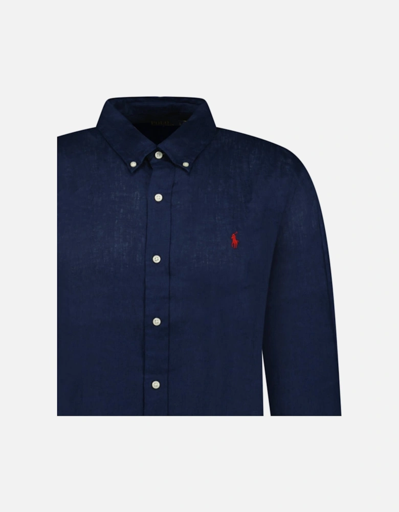 Slim Fit Linen Shirt in Newport Navy