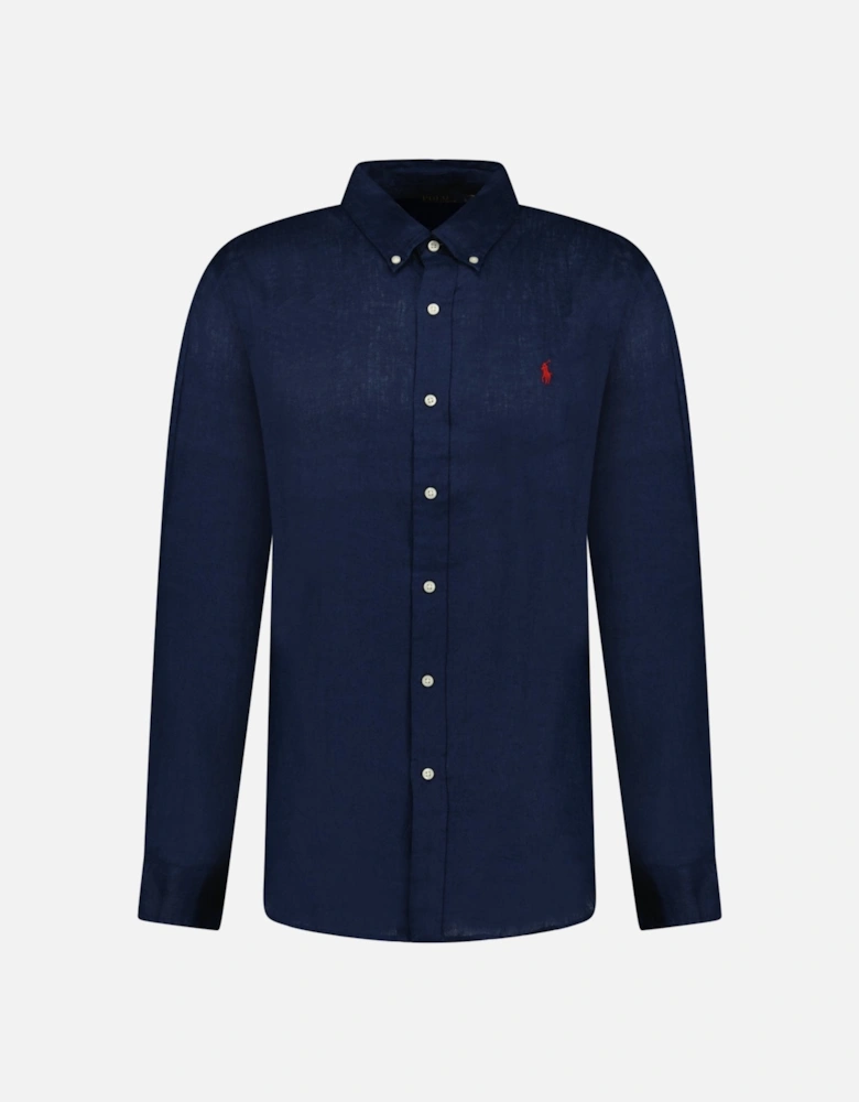 Slim Fit Linen Shirt in Newport Navy