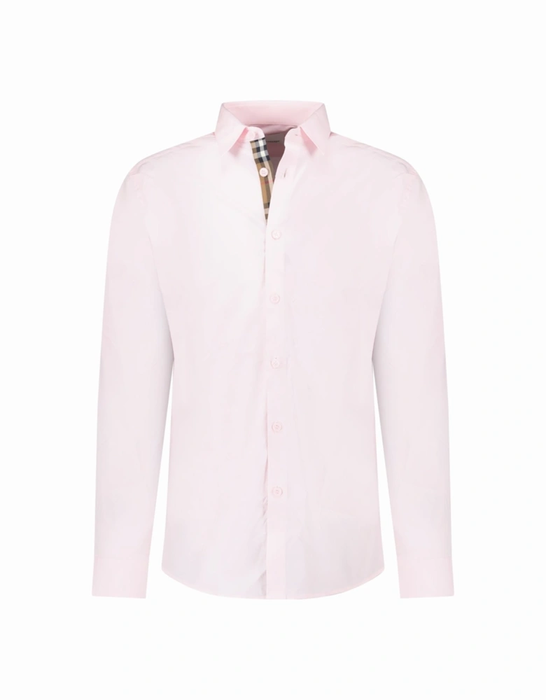 'Shefford' Check Placket Long Sleeve Shirt in Pale Pink