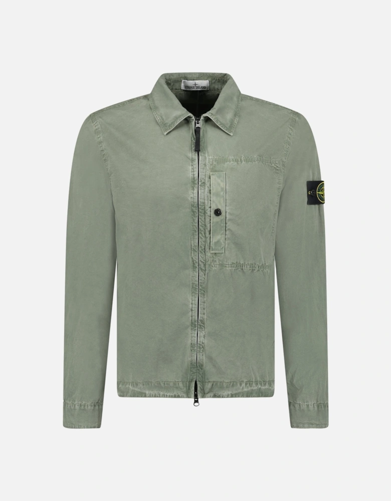 Brushed 'Old Effect' Cotton Overshirt Musk Green