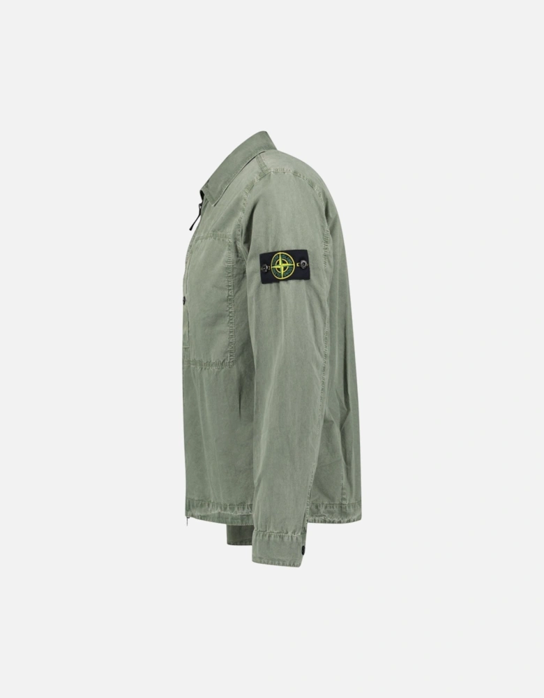 Brushed 'Old Effect' Cotton Overshirt Musk Green