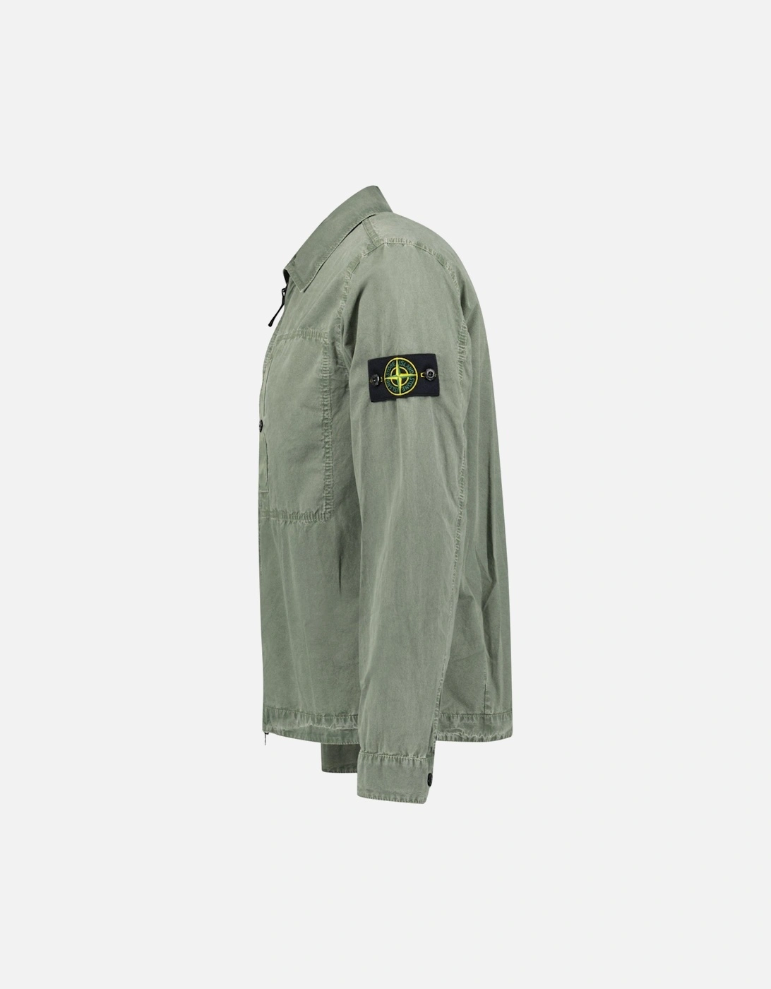 Brushed 'Old Effect' Cotton Overshirt Musk Green