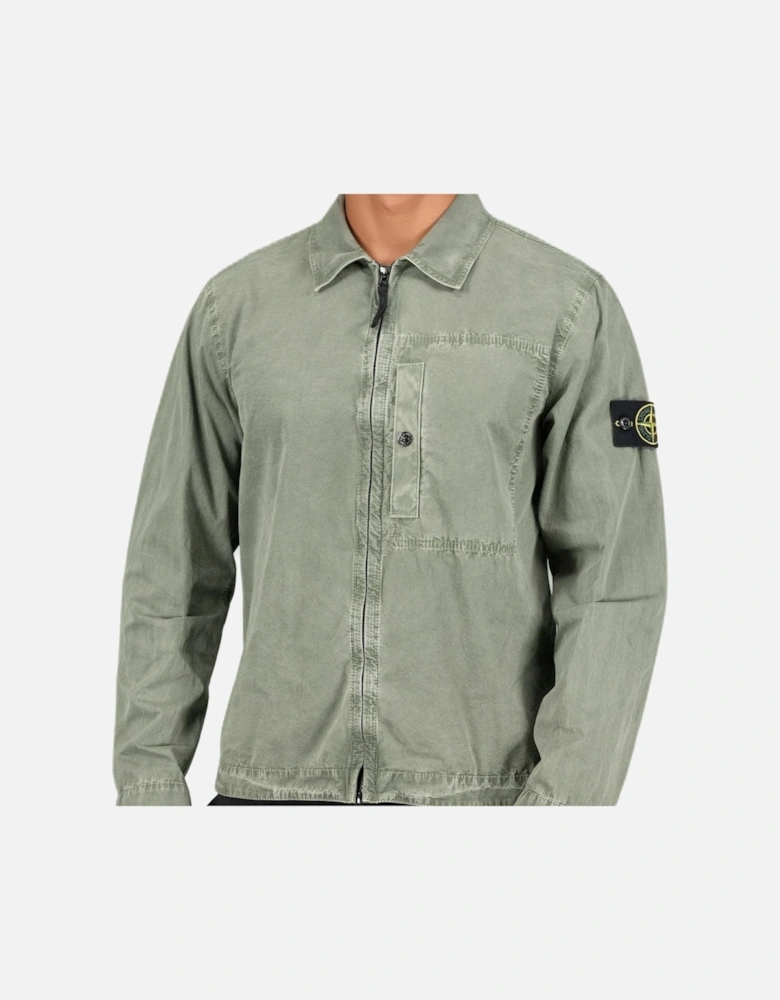 Brushed 'Old Effect' Cotton Overshirt Musk Green