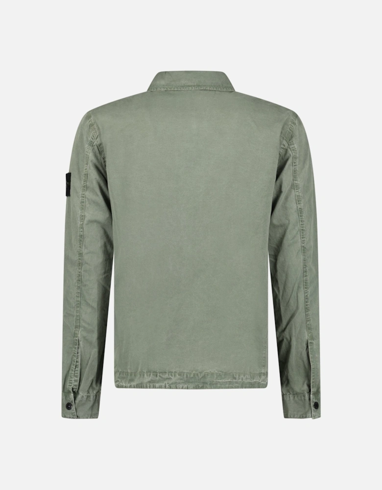 Brushed 'Old Effect' Cotton Overshirt Musk Green