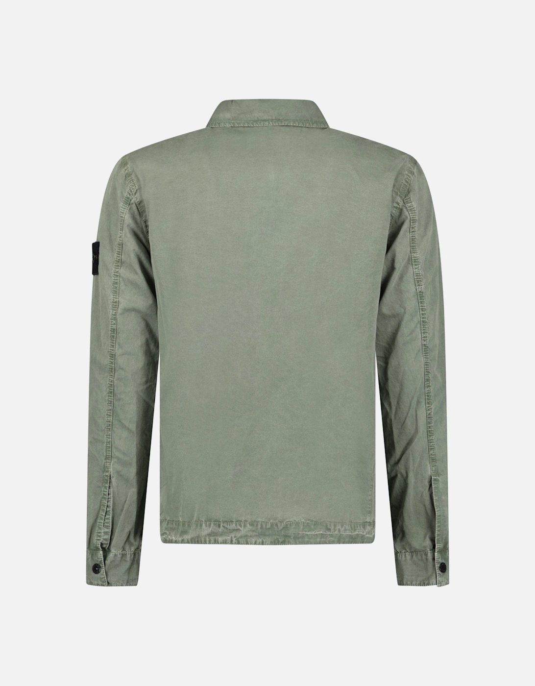 Brushed 'Old Effect' Cotton Overshirt Musk Green