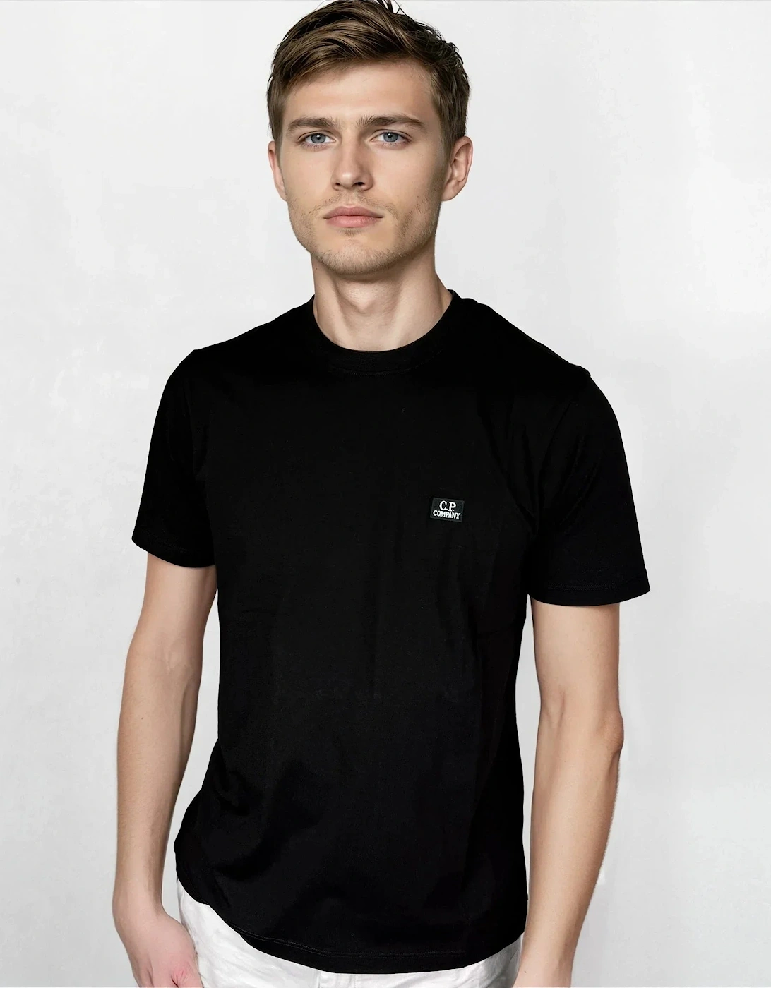 70/2 Mercerised Jersey Logo Patch T-Shirt in Black