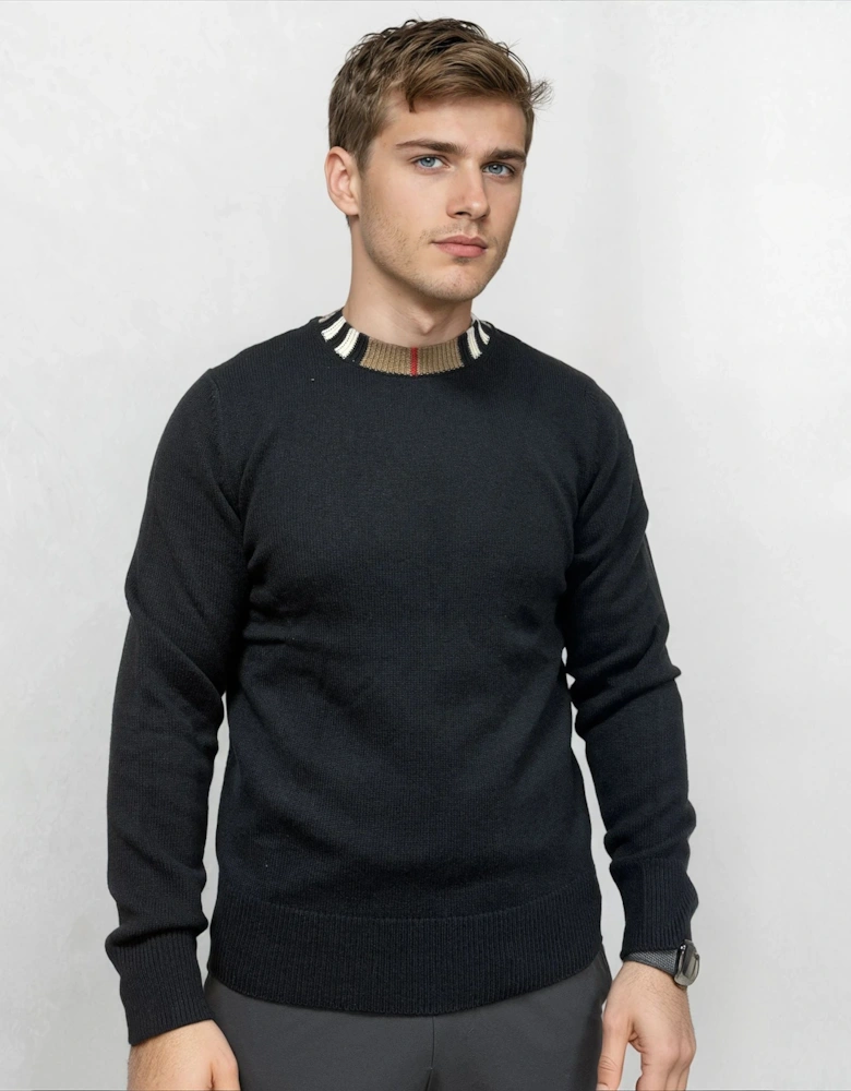 'Noland' Knitted Wool/ Cashmere Jumper Check Neck Black