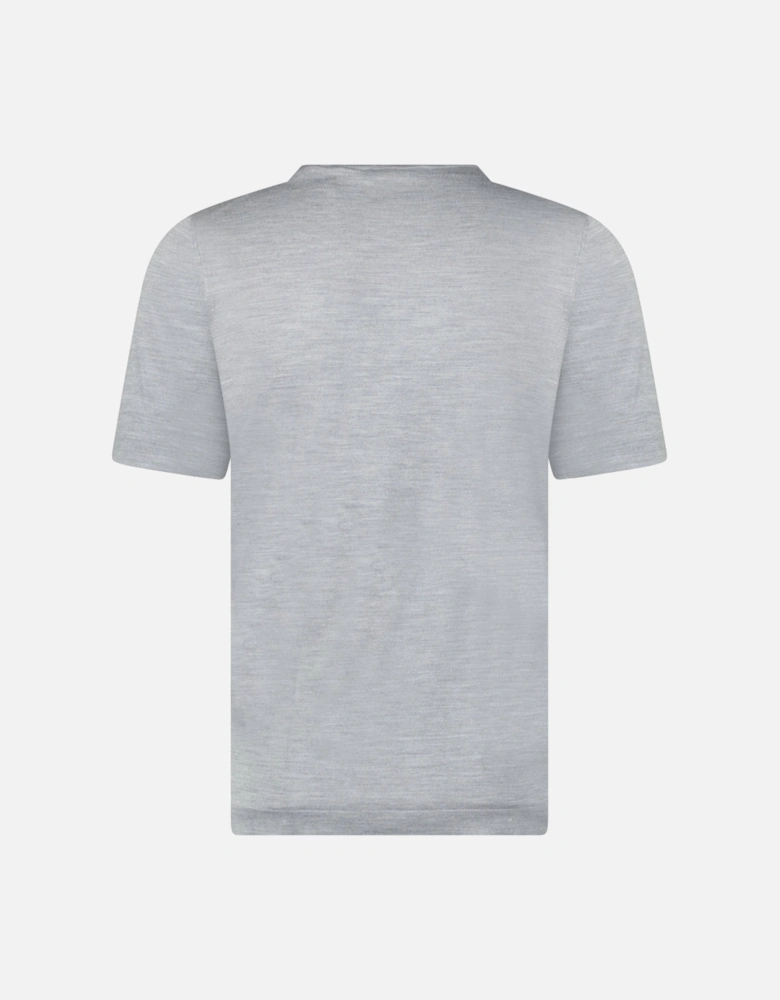 Short Sleeve Wool/Silk/Cashmere Crewneck in Light Grey