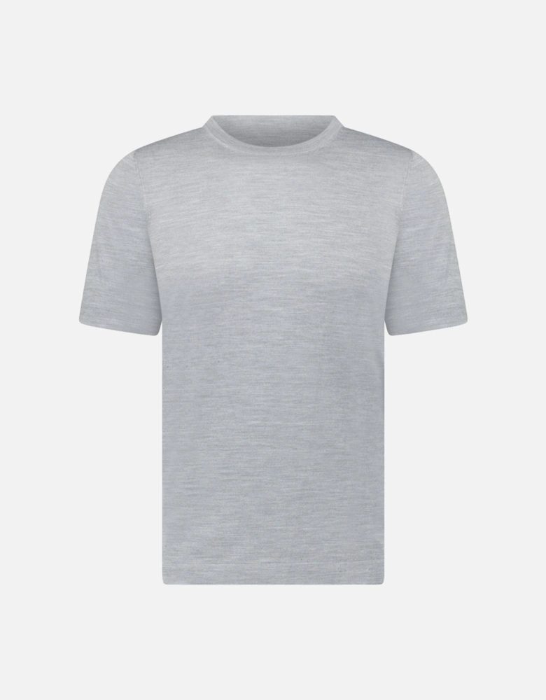 Short Sleeve Wool/Silk/Cashmere Crewneck in Light Grey