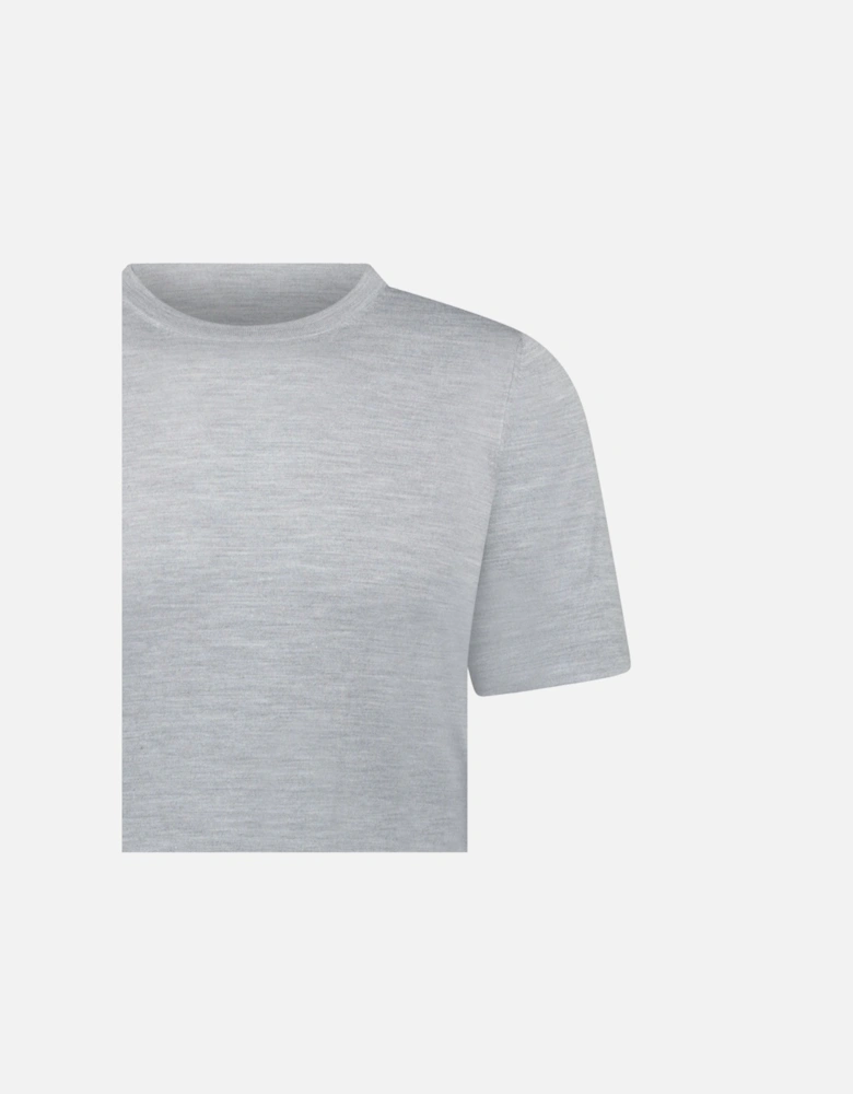 Short Sleeve Wool/Silk/Cashmere Crewneck in Light Grey