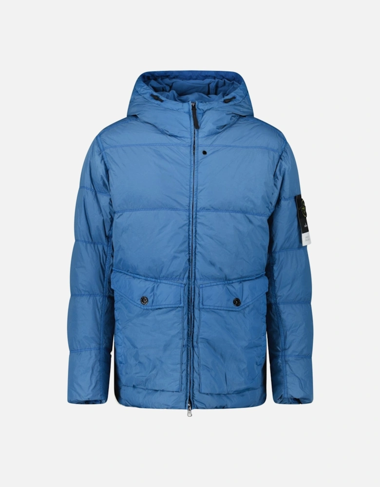 Hooded Down Jacket in Steel Blue