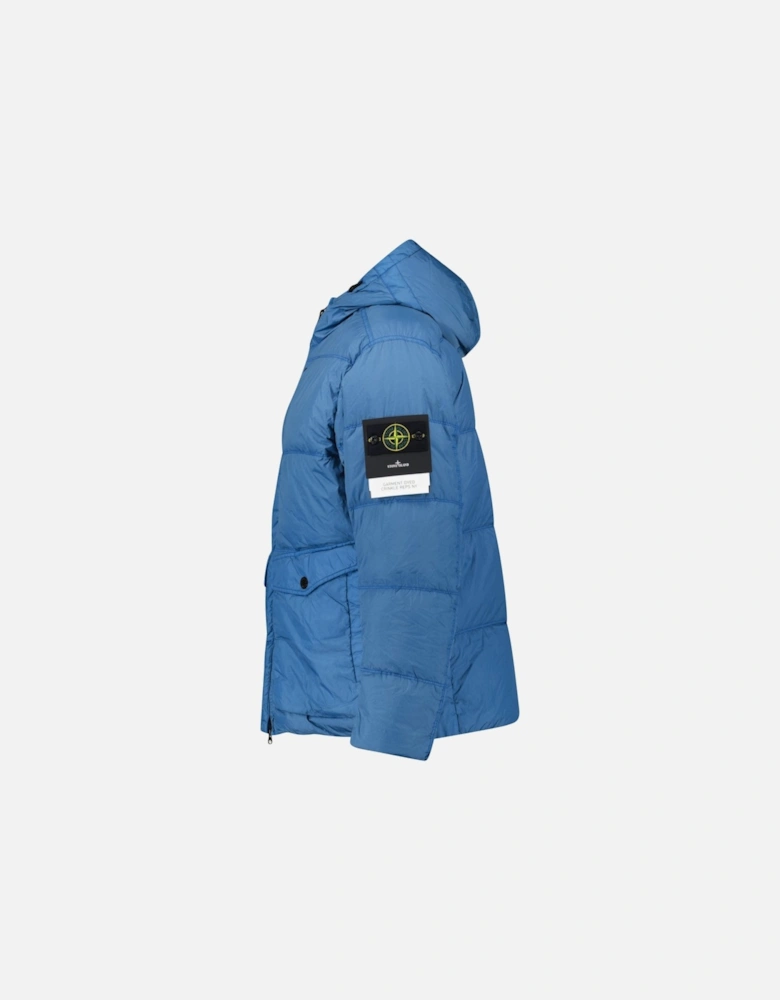 Hooded Down Jacket in Steel Blue