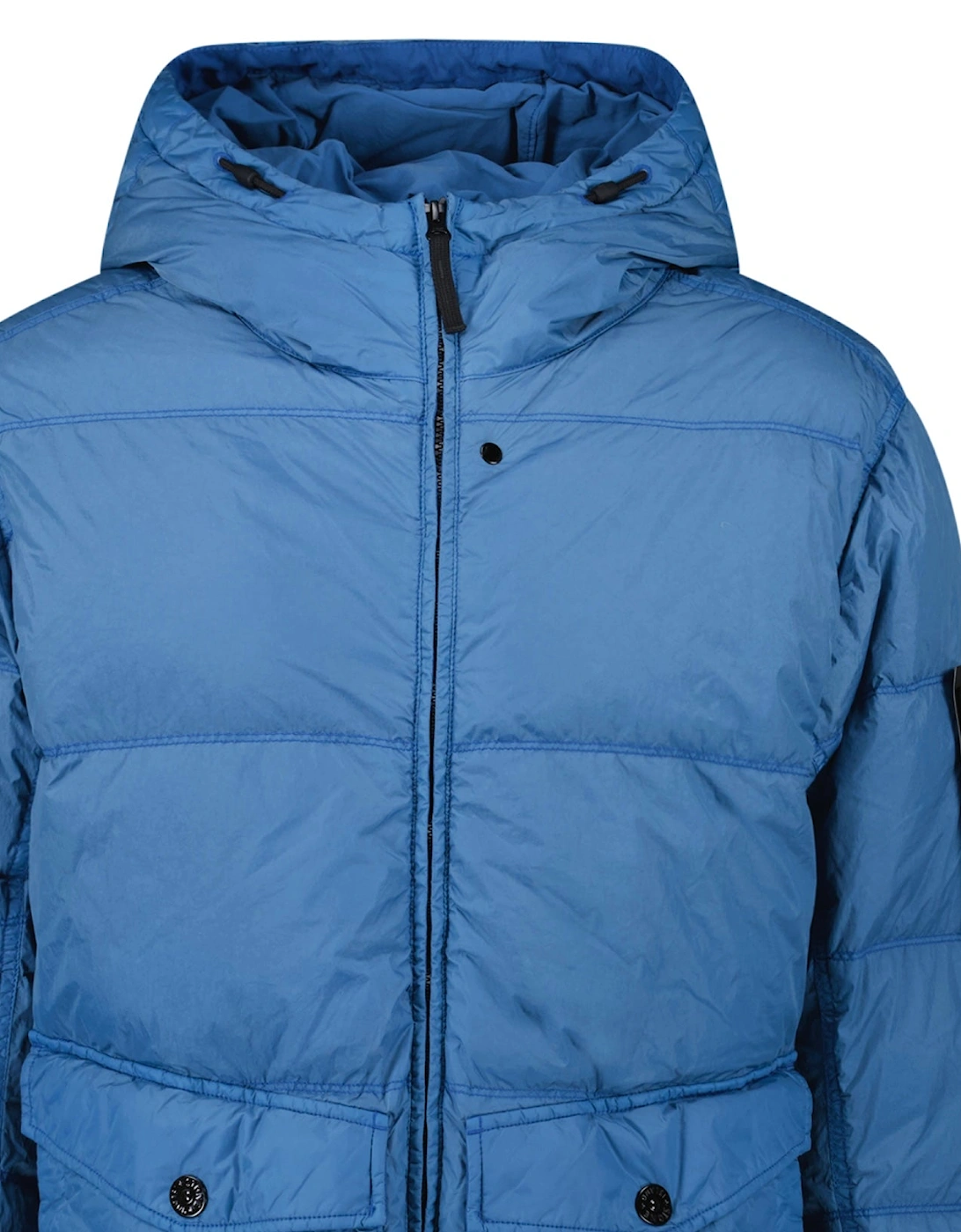 Hooded Down Jacket in Steel Blue