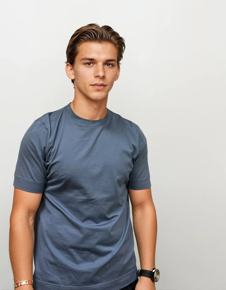 Cotton Crewneck T-Shirt in Blue