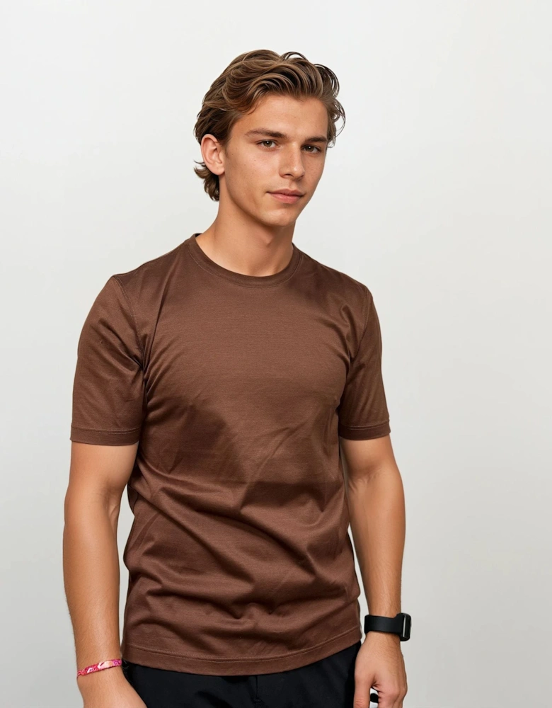 Mercerised Cotton Crewneck T-Shirt in Brown