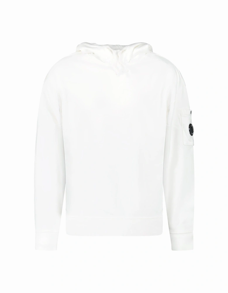 Diagonal Raised Fleece Lens Hooded Sweatshirt in White