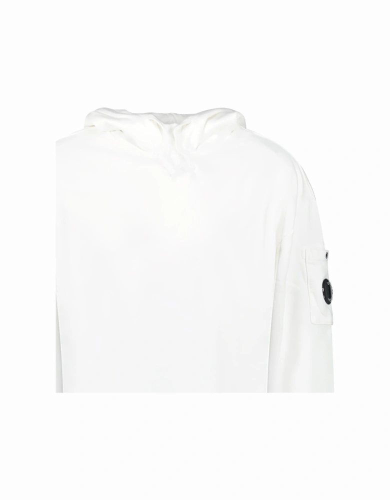 Diagonal Raised Fleece Lens Hooded Sweatshirt in White