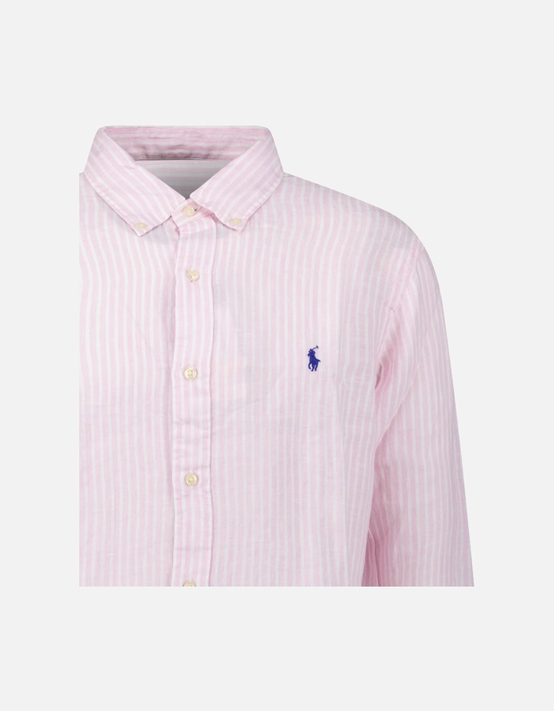 Custom Fit Stripe Linen Shirt in Pink/White