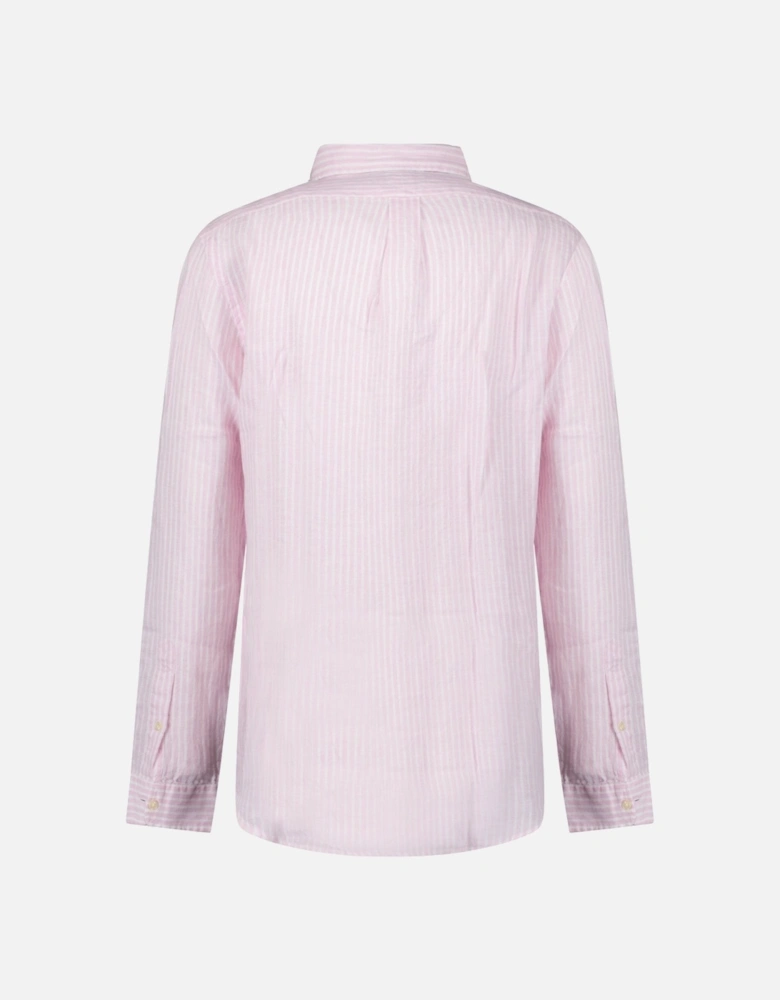 Custom Fit Stripe Linen Shirt in Pink/White
