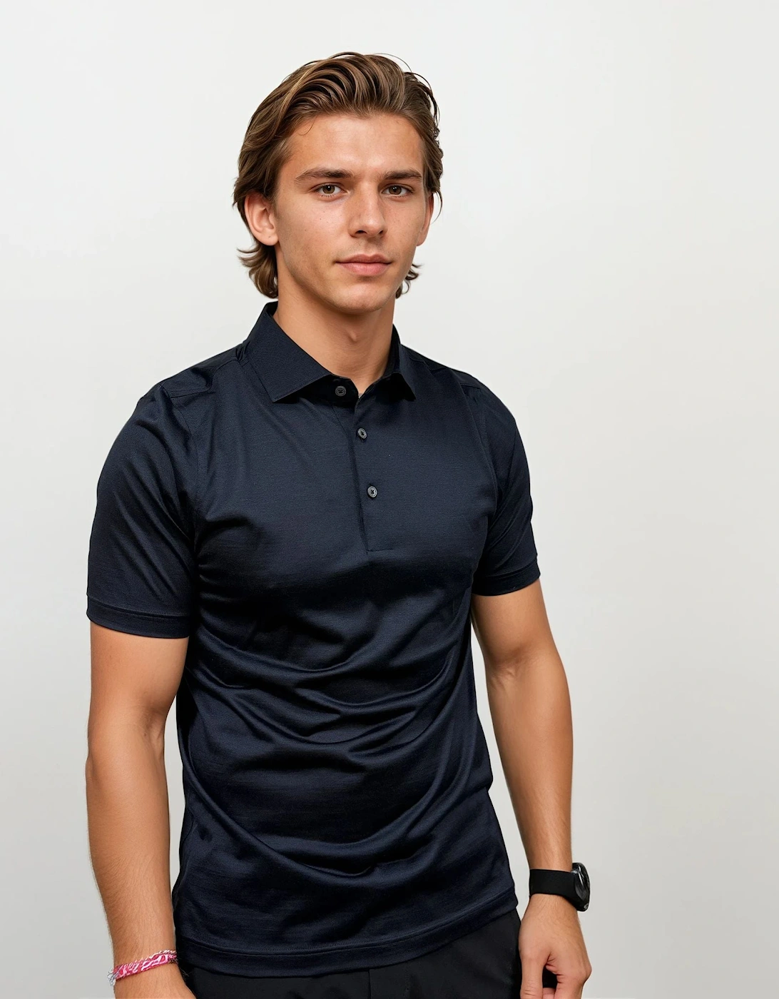 Silk Polo Shirt in Navy, 5 of 4