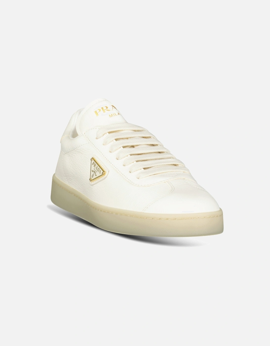Prada Leather Trainers with Gold Metal Appliqué in Avorio