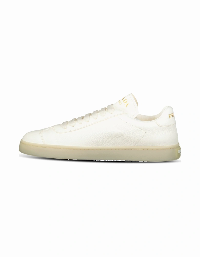 Prada Leather Trainers with Gold Metal Appliqué in Avorio