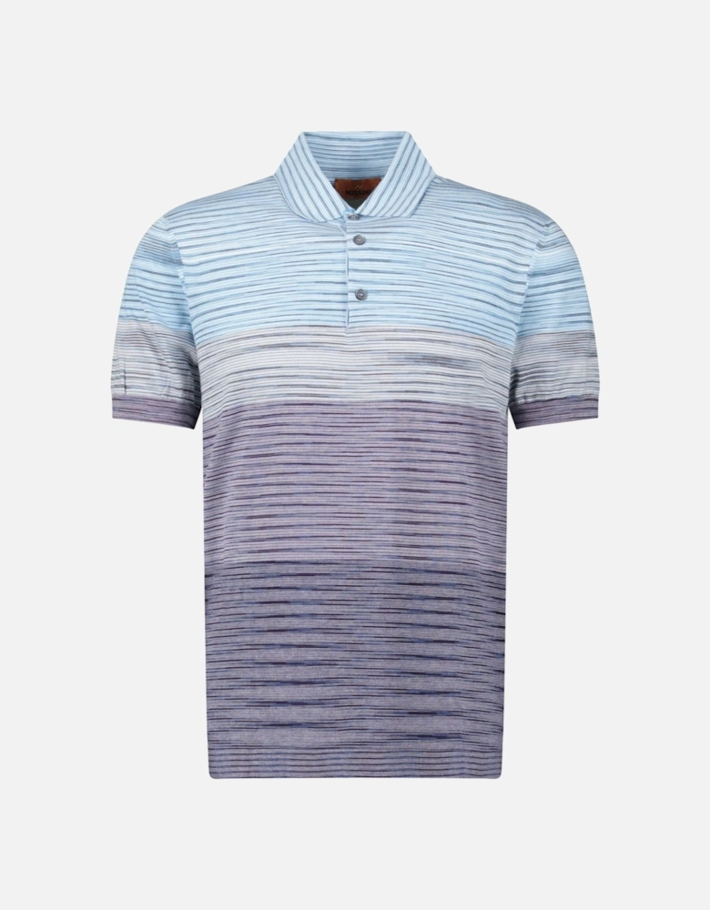 Short Sleeve Polo Knitted Light Blue And Purple Tones