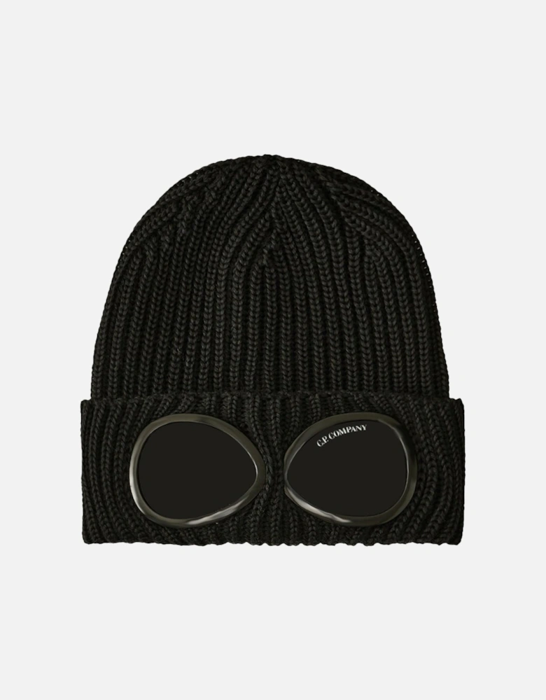 CP Company Goggle Beanie Hat in Extra Fine Merino Wool Black