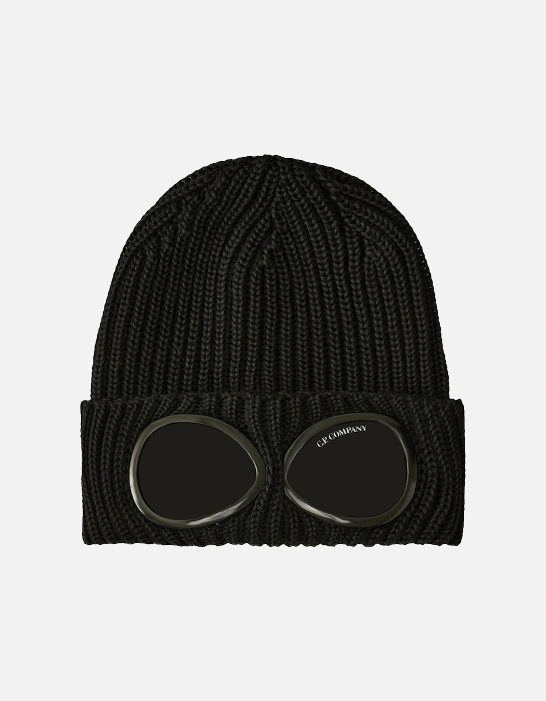 CP Company Goggle Beanie Hat in Extra Fine Merino Wool Black