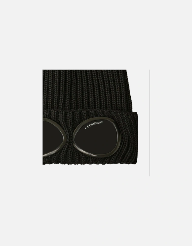 CP Company Goggle Beanie Hat in Extra Fine Merino Wool Black