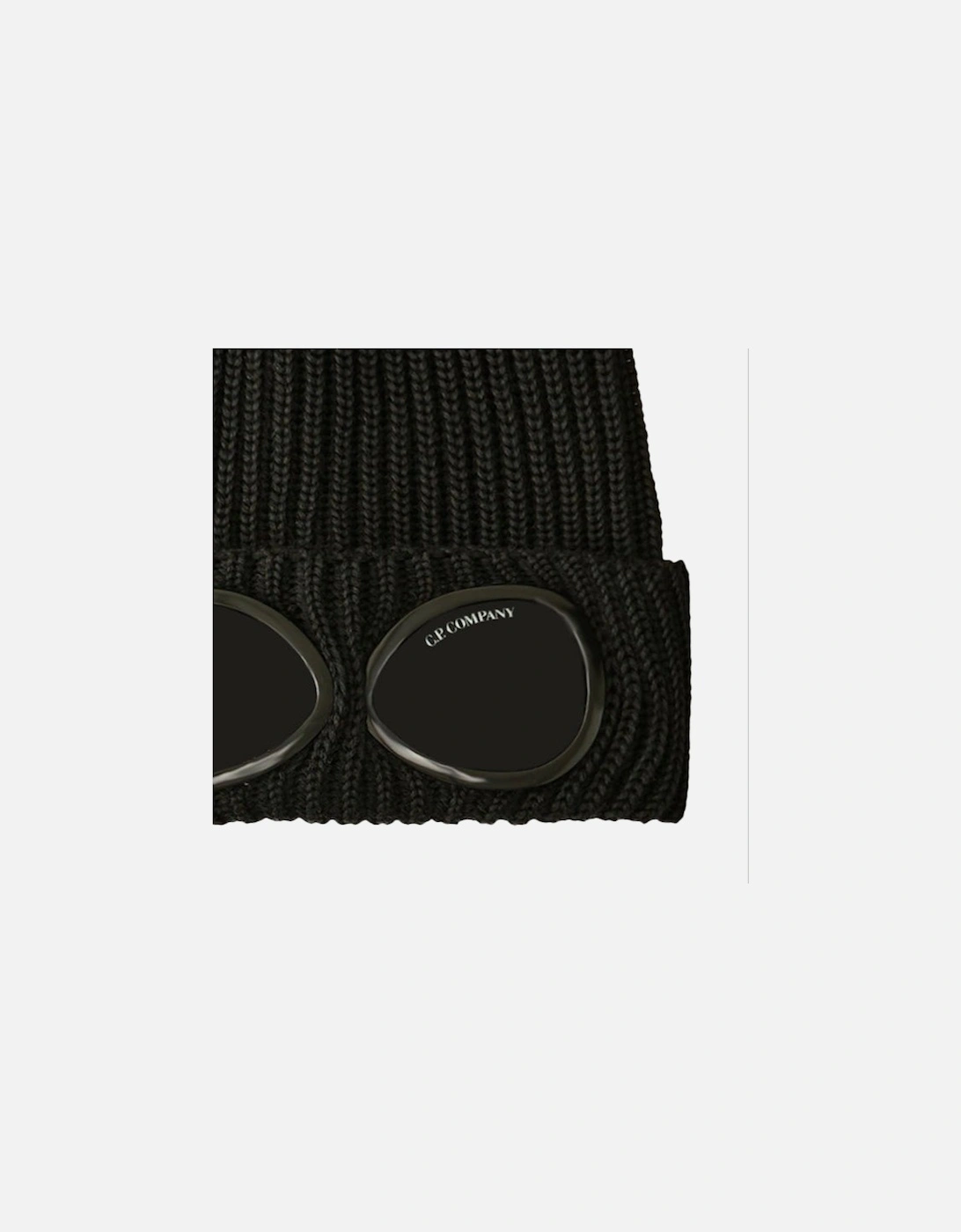 CP Company Goggle Beanie Hat in Extra Fine Merino Wool Black