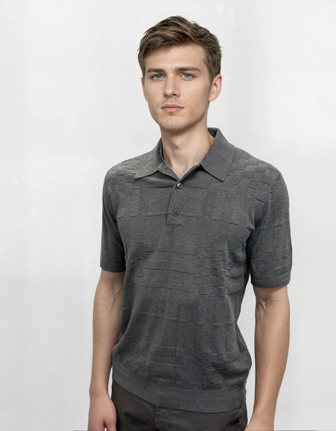 'Kieran' Knit Polo-Shirt Grey