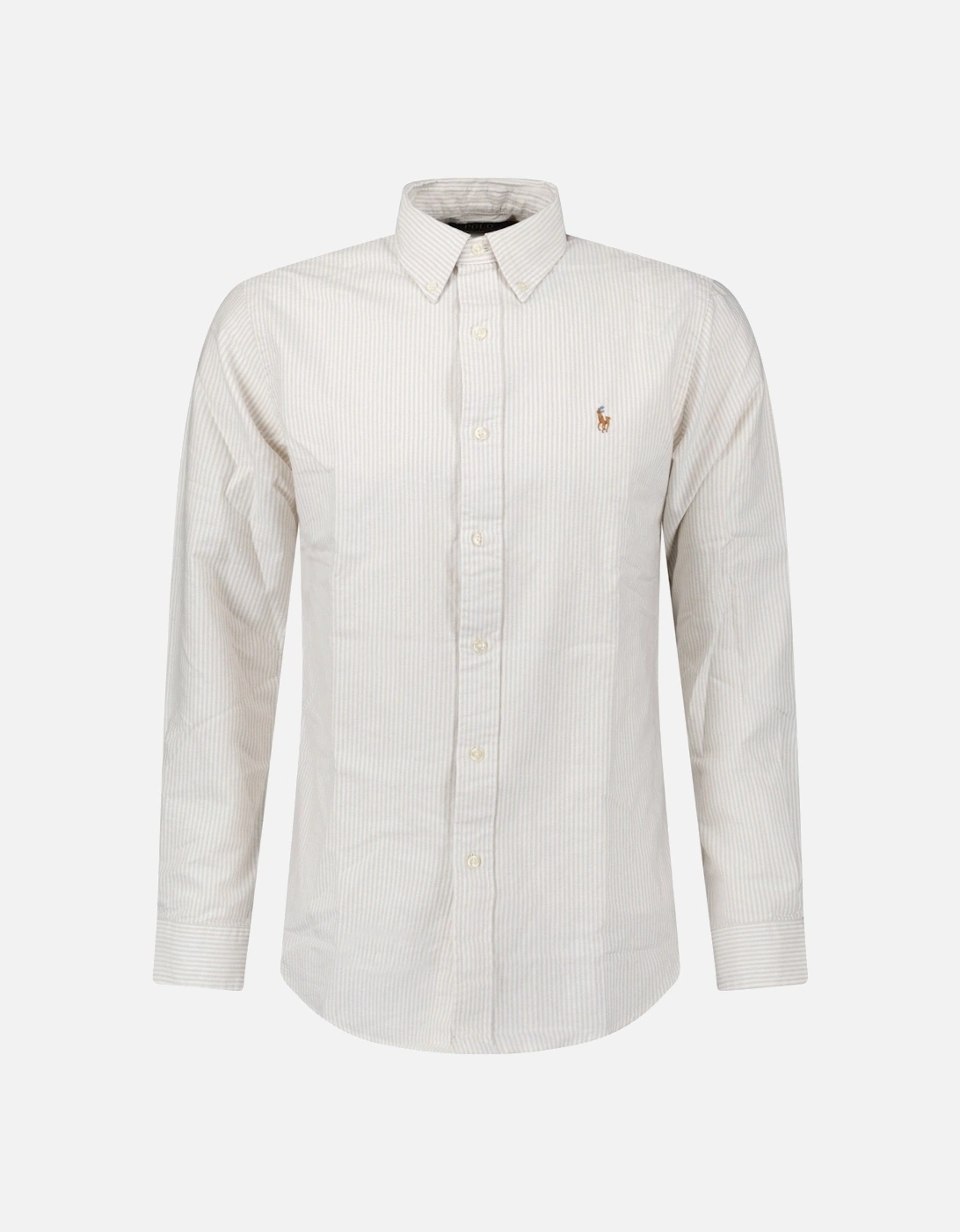 Polo Ralph Lauren Men's Polo Ralph Lauren Striped Long Sleeve Sport Shirt in White/Beige - Cream