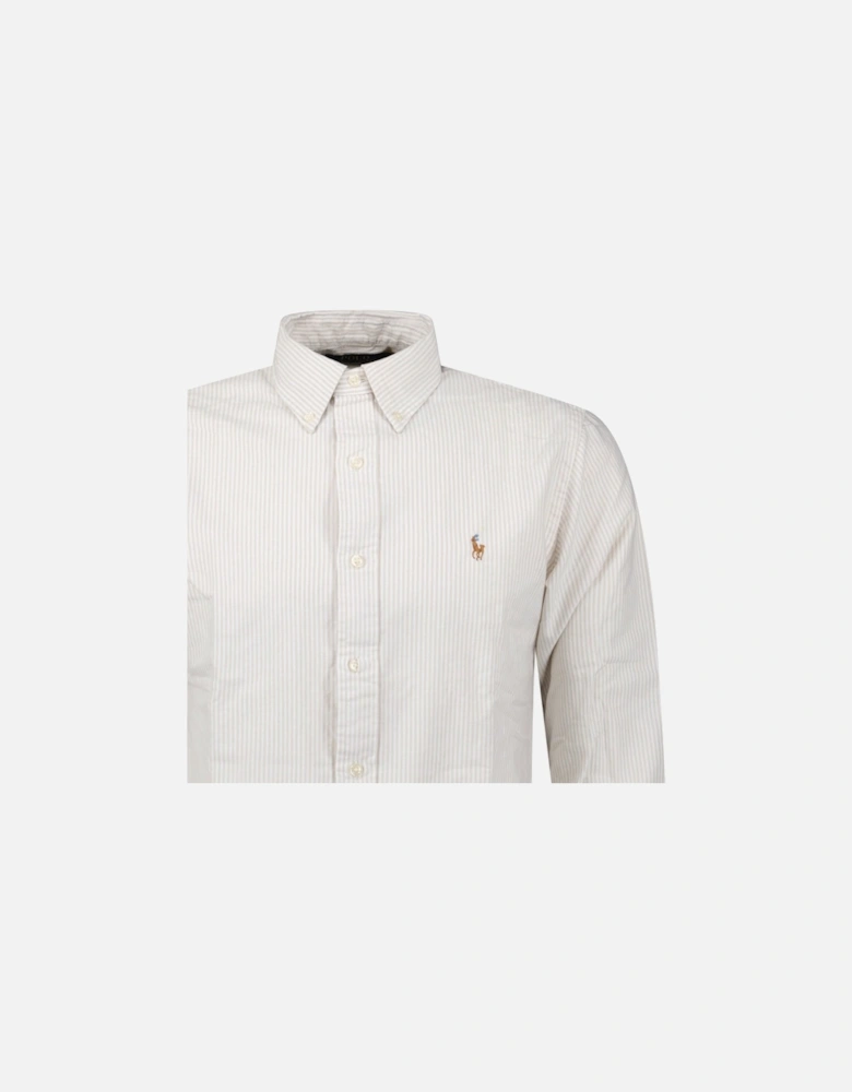 Striped Long Sleeve Sport Shirt in White/Beige