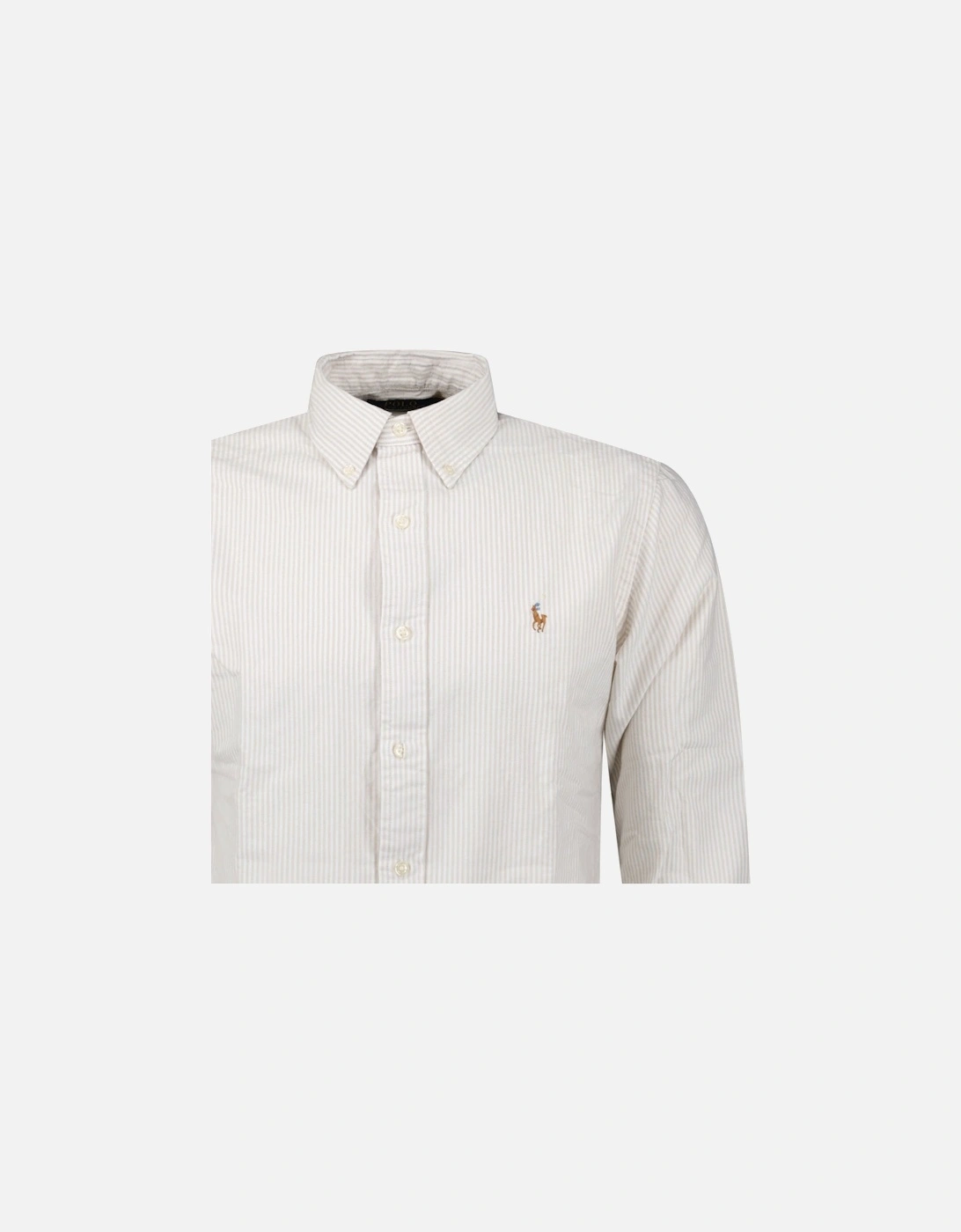 Striped Long Sleeve Sport Shirt in White/Beige