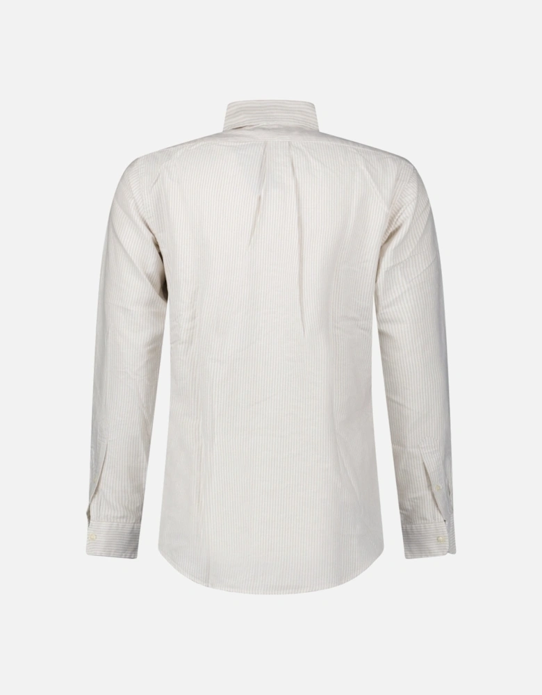 Striped Long Sleeve Sport Shirt in White/Beige