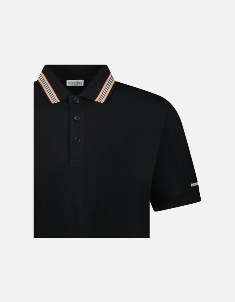 ‘Hartford’ Striped Check Short Sleeve Polo in Black