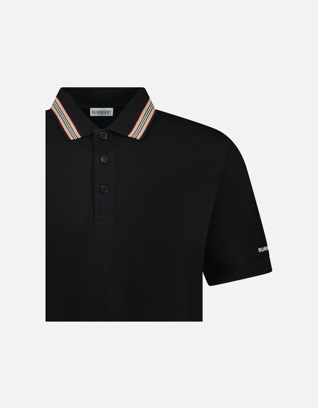‘Hartford’ Striped Check Short Sleeve Polo in Black
