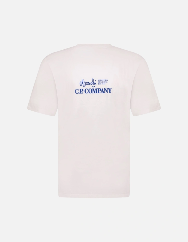 Blue Stitch Logo Print T-Shirt White