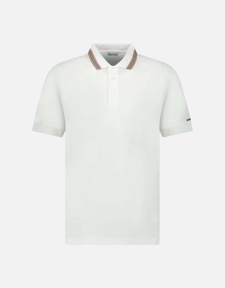 ‘Hartford’ Striped Check Short Sleeve Polo in White