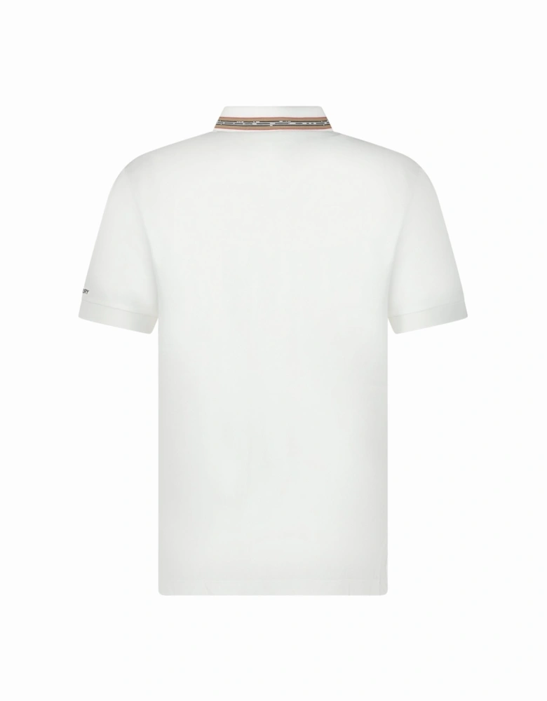 ‘Hartford’ Striped Check Short Sleeve Polo in White