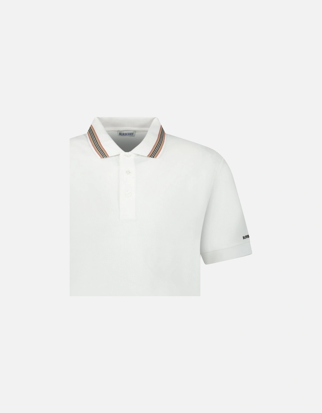 ‘Hartford’ Striped Check Short Sleeve Polo in White