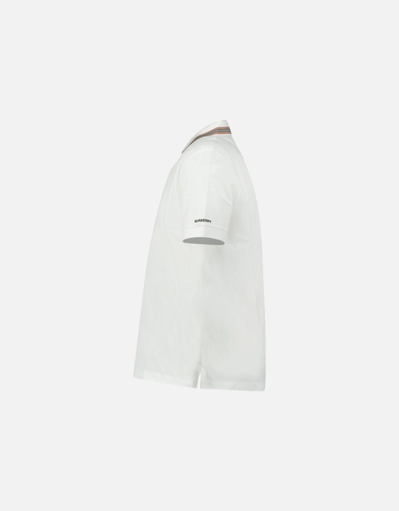 ‘Hartford’ Striped Check Short Sleeve Polo in White