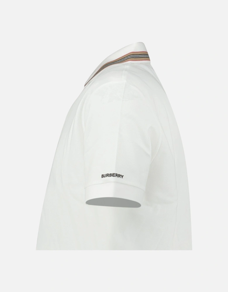 ‘Hartford’ Striped Check Short Sleeve Polo in White