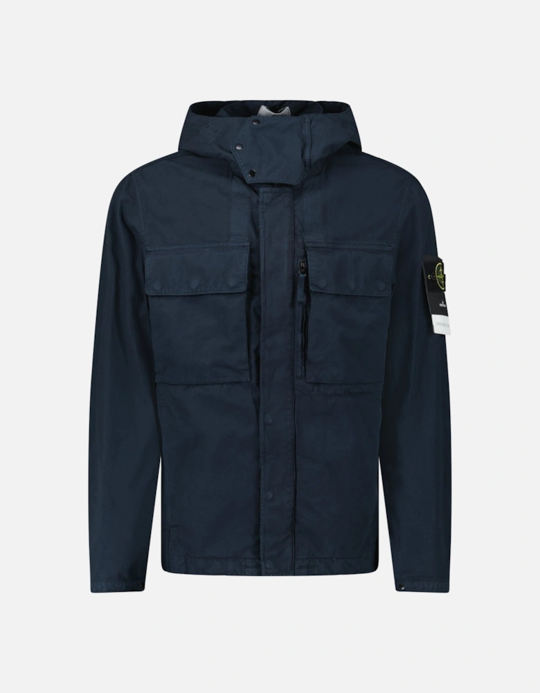 Hooded Canvas Weave Cotton Hooded Jacket in Navy