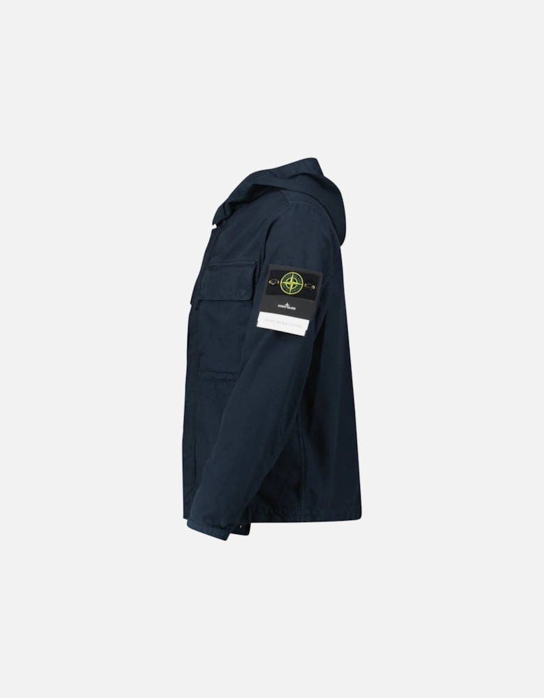 Hooded Canvas Weave Cotton Hooded Jacket in Navy