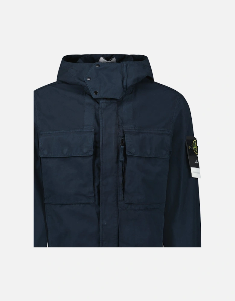 Hooded Canvas Weave Cotton Hooded Jacket in Navy