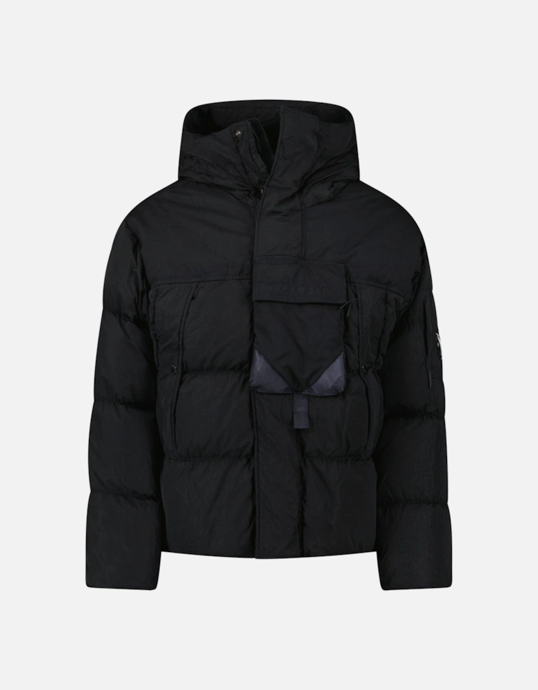 Eco-Chrome R Mixed Hooded Down Jacket in Black