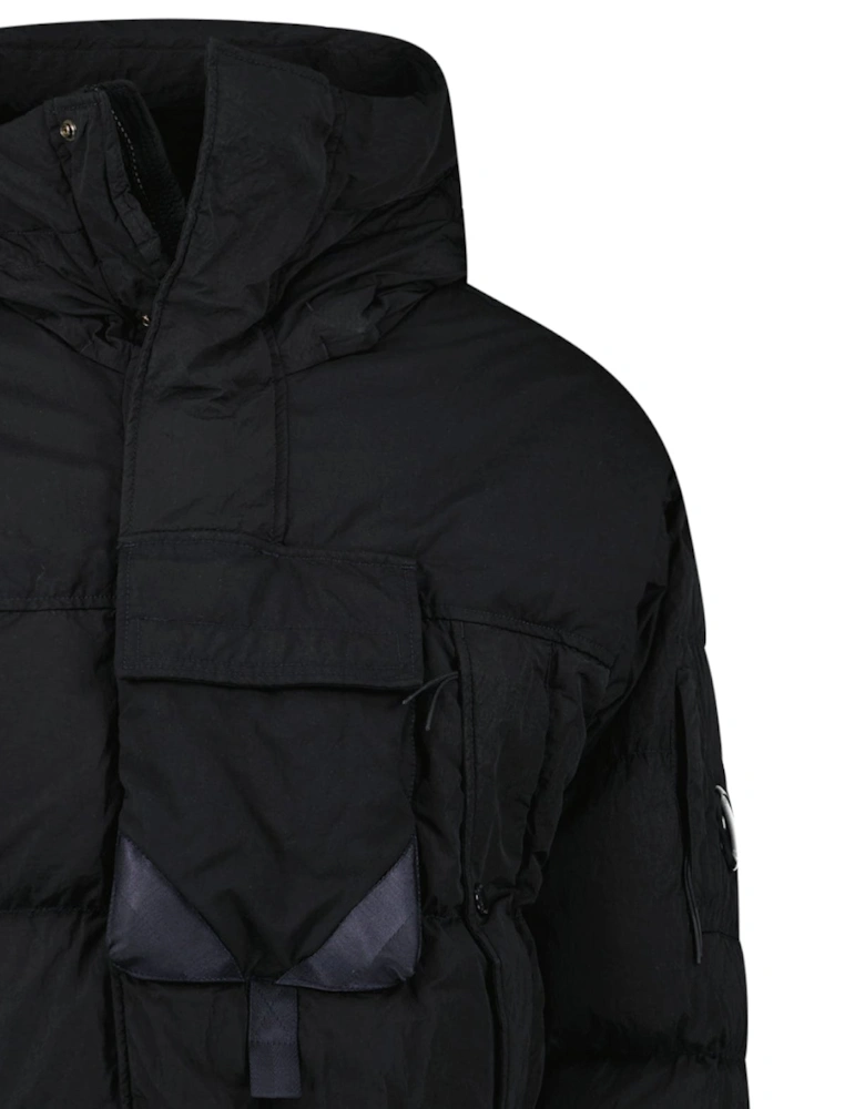 Eco-Chrome R Mixed Hooded Down Jacket in Black