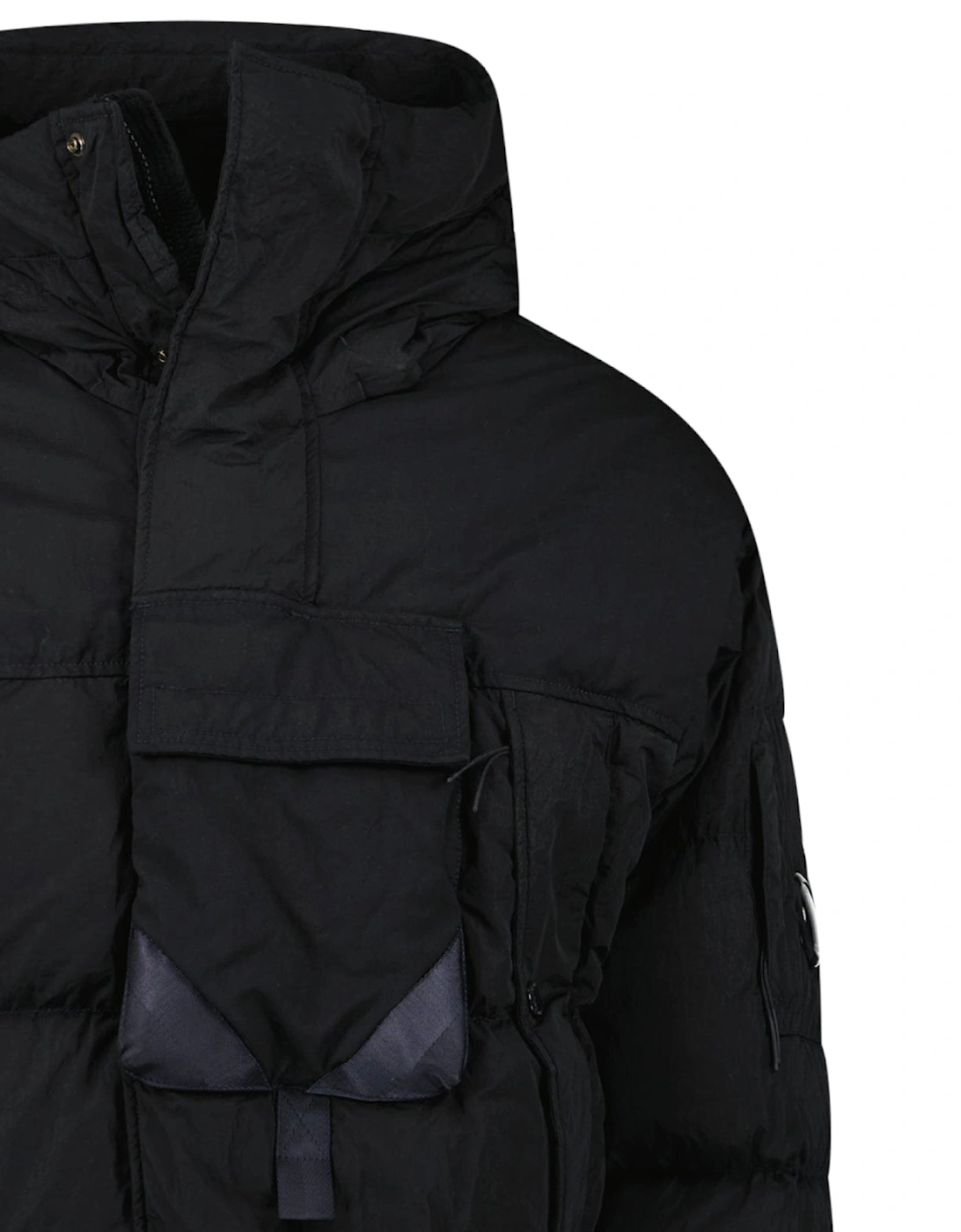 Eco-Chrome R Mixed Hooded Down Jacket in Black